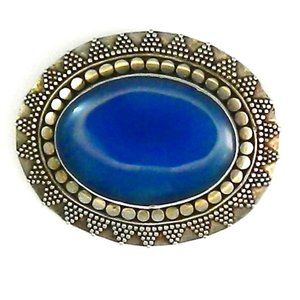 Vintage Sterling Silver Blue Chalcedony Brooch Signed